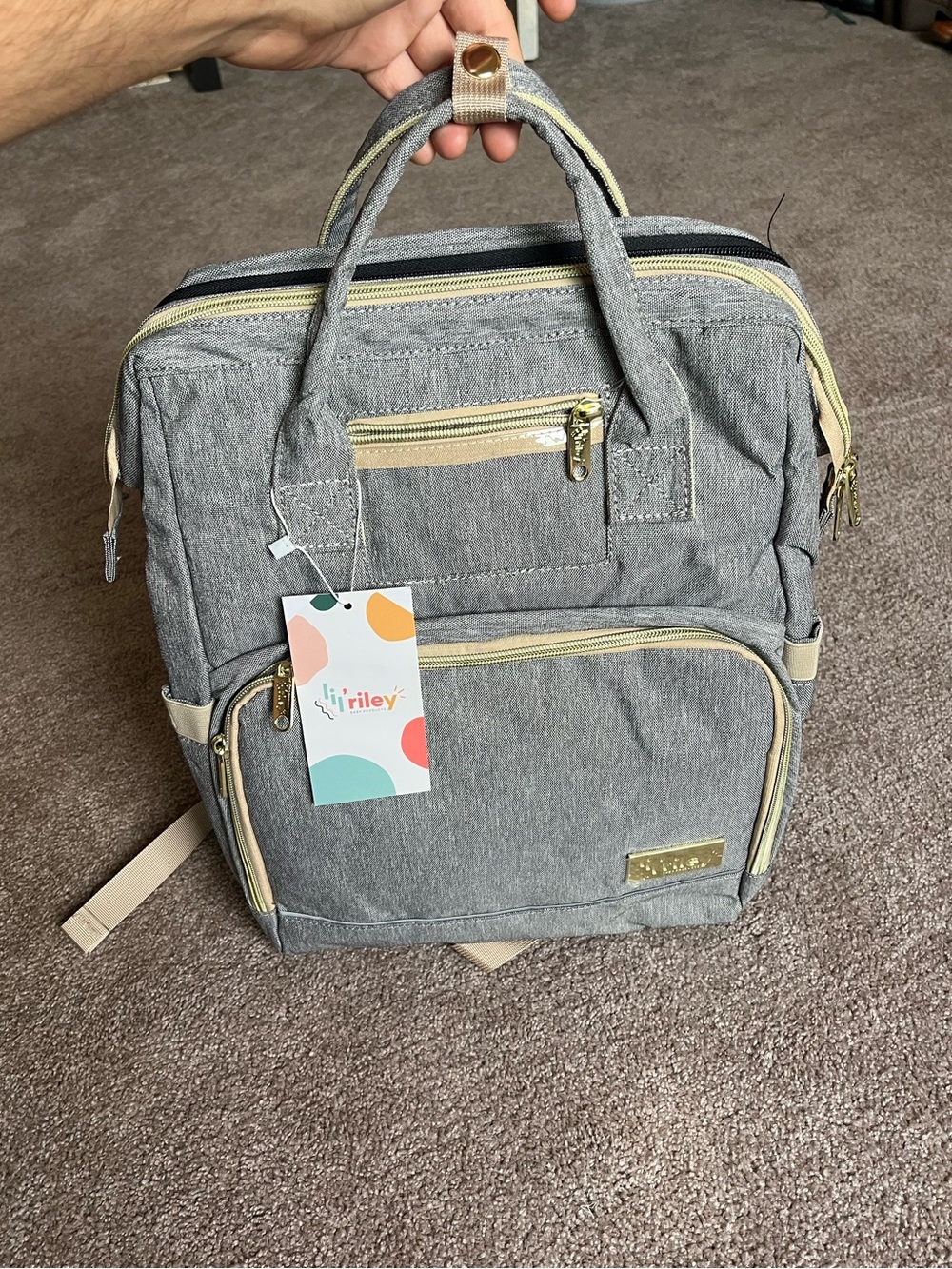 Lil’ Riley Grey Diaper Bag Backpack - Picture 4 of 6